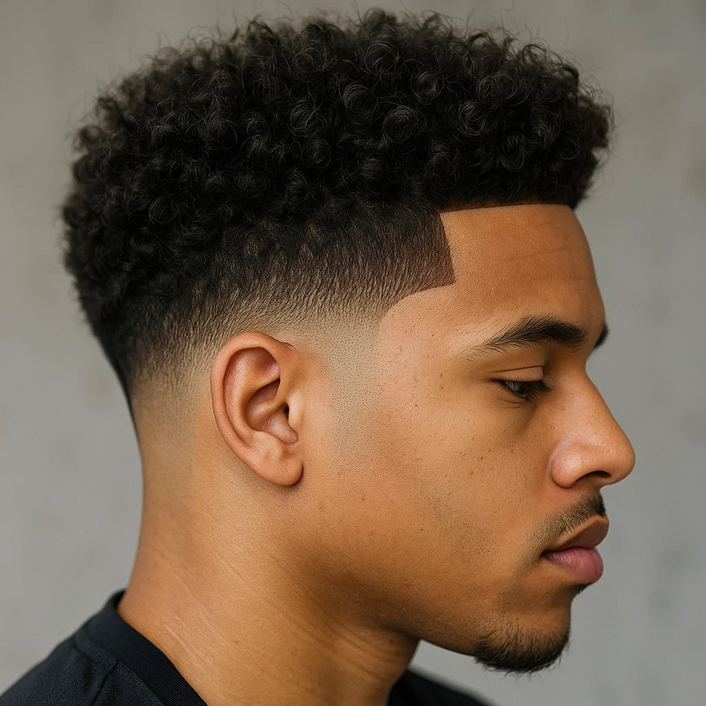 Fresh blowout low taper fade with defined curls and sharp taper fade