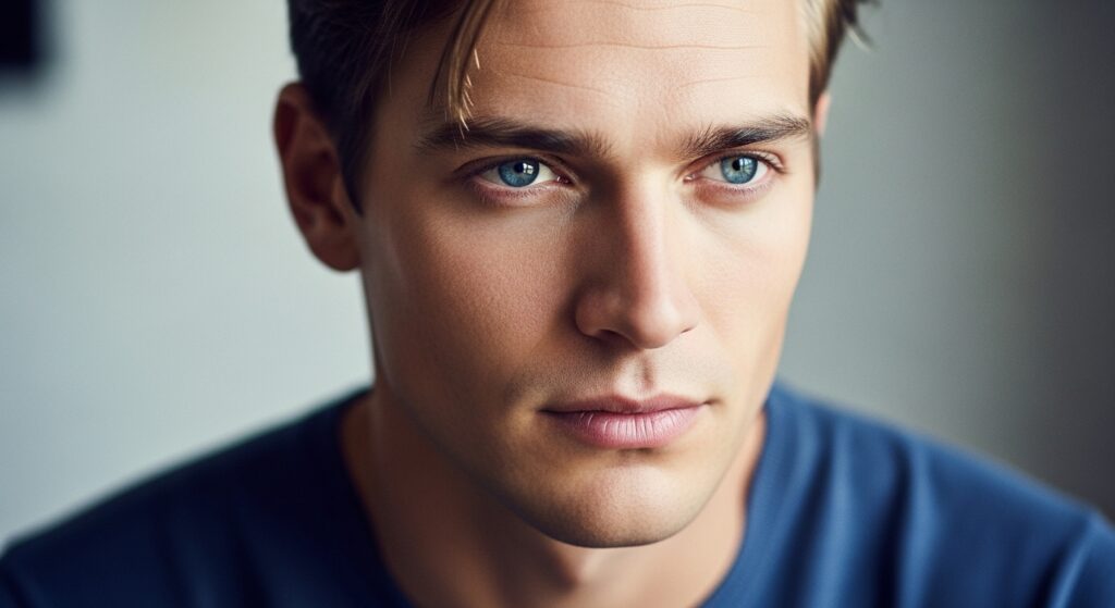 Man with diamond face shape looking sideways in natural light