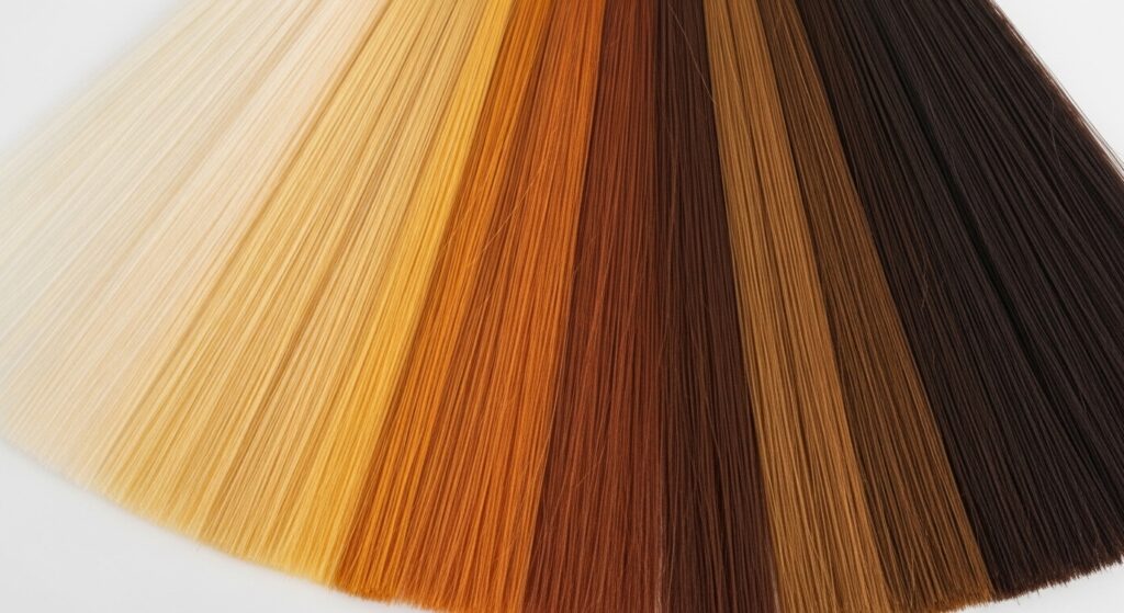  A palette of colors featuring honey blonde hair dye samples.