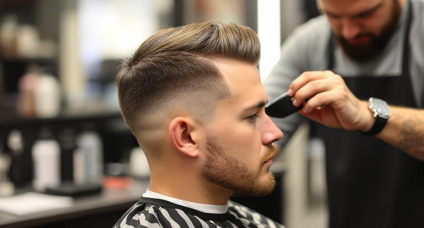 Barber offering details on a taper fade to straight hair with the aid of clippers.