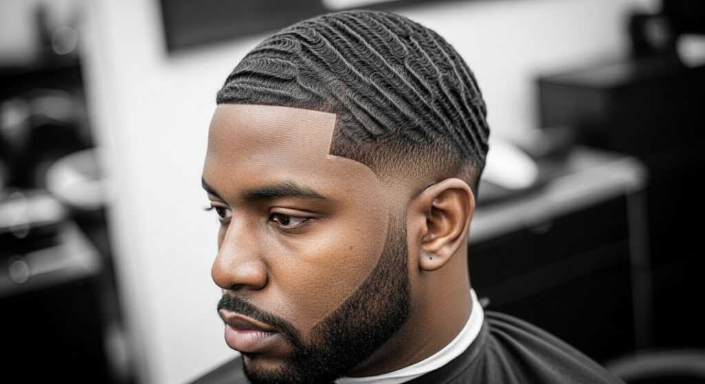 : Short wave haircut for Black men with clean lineup