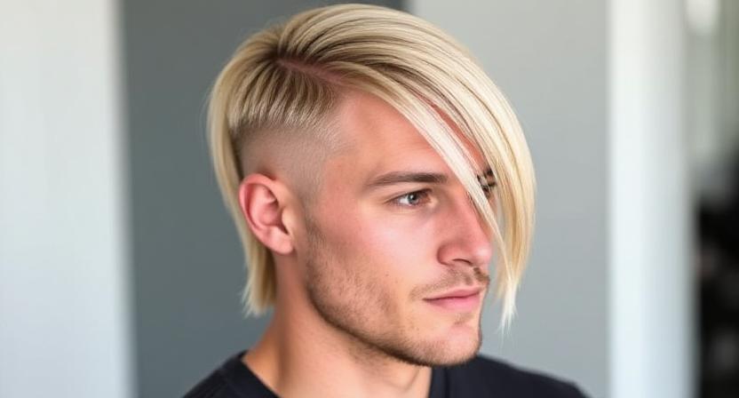  Low taper fade on blonde straight hair.