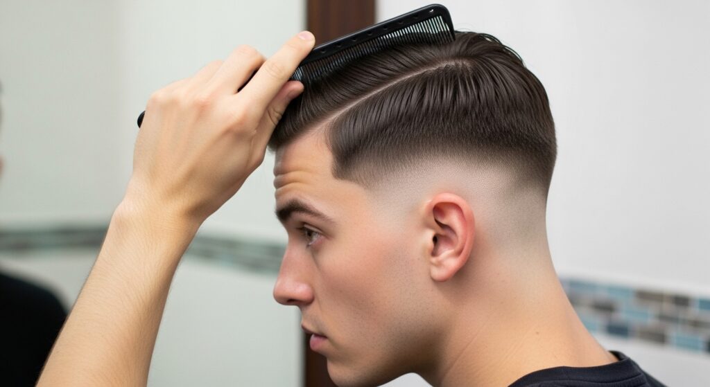  Low taper fade for straight hair and oval face