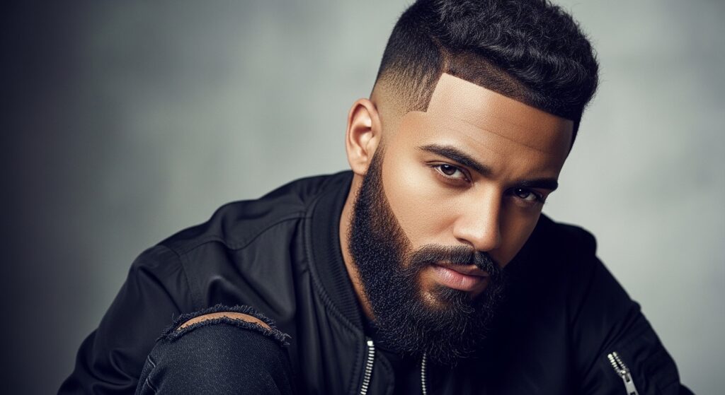 : Very short hair on the head combined with a full beard is a very strong combination.