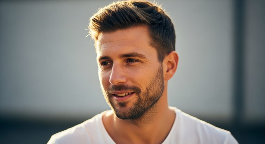 Textured short crop on diamond shaped male face