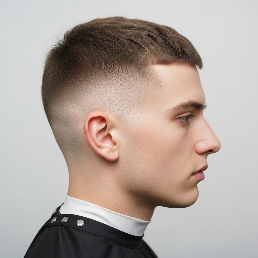 Classic crew cut on man with clean side profile