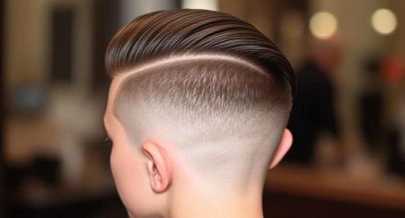 Clean slicked-back style paired with low taper fade