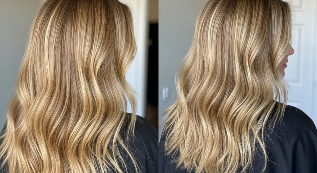 Comparison of vibrant vs. faded honey blonde color.