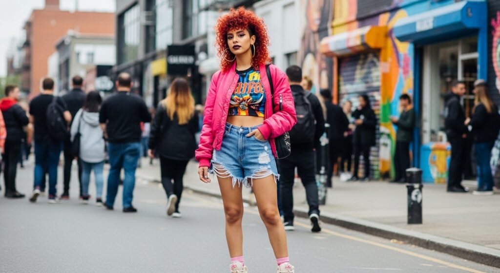 Temple fade with a curly mullet and top curls that are defined