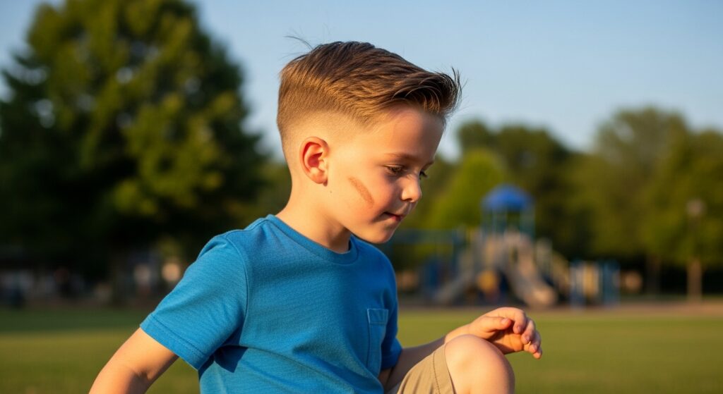 kids taper fade haircut for fine hair with subtle low fade.