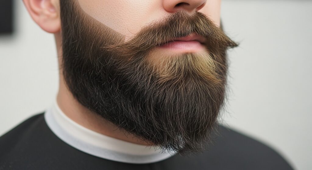 Sharp-edged long beard close-up