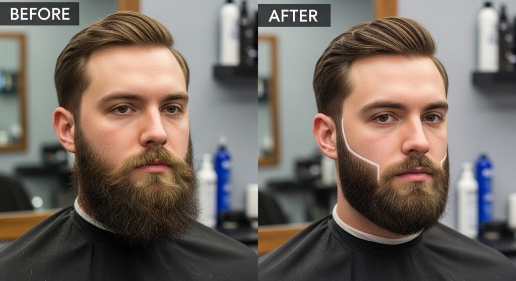 transformation of a scruffy beard to a neatly trimmed goatee style