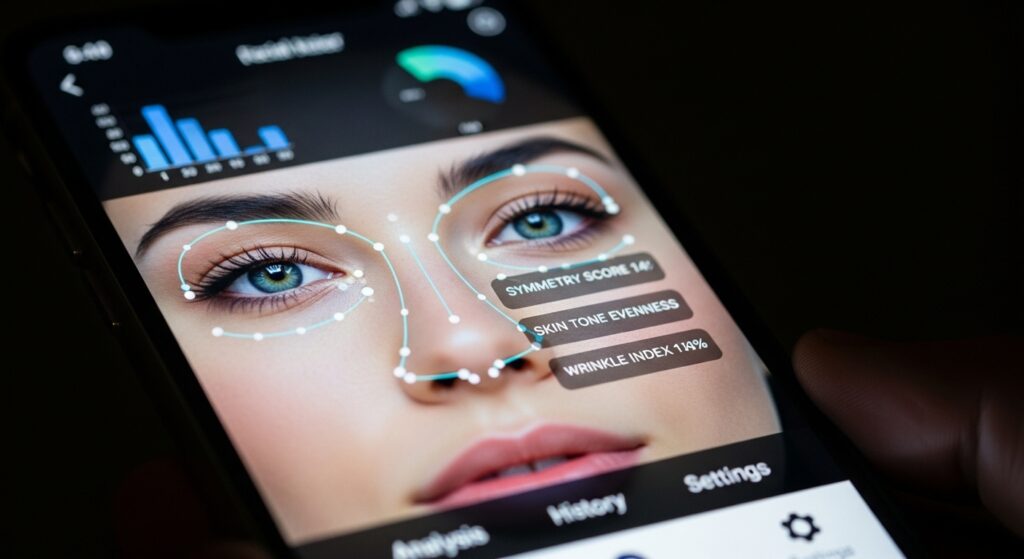 “face analysis results showing shape and measurements”)