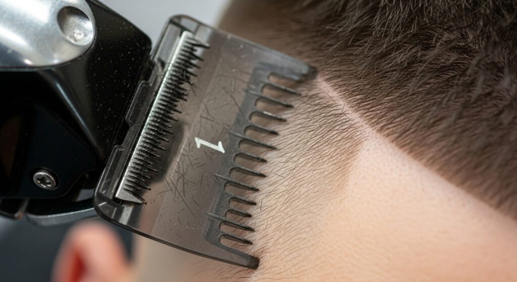 "Clipper blending fade with flick-out technique"