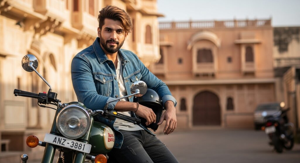 Indian man sporting casual medium hairstyle outdoors.