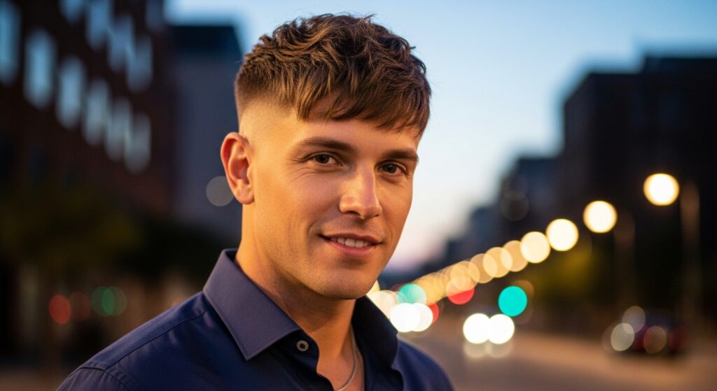 Business casual man with textured crop cut)