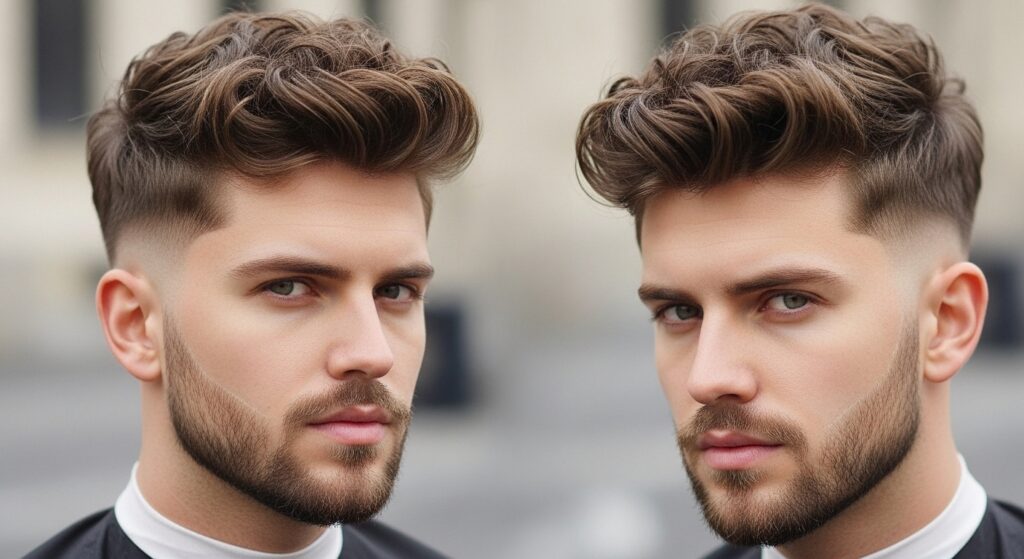 Curly hairstyle with mid fade haircut