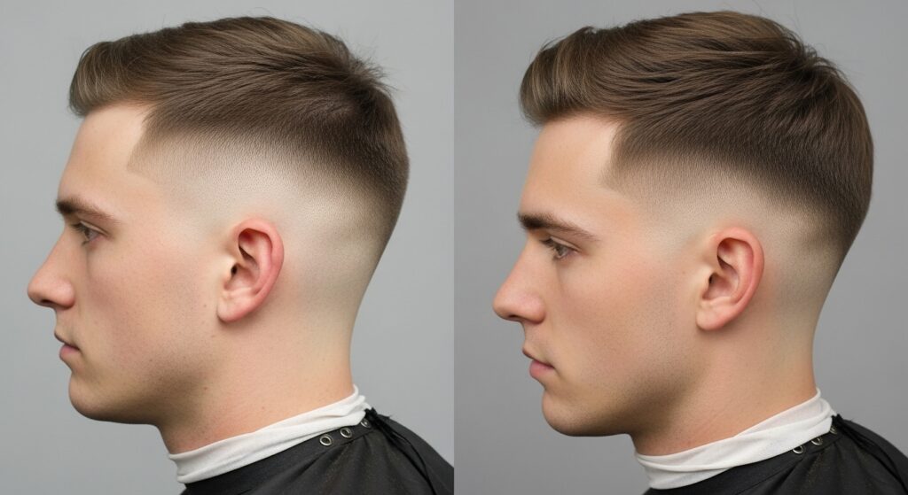 Low fade vs mid fade side by side")