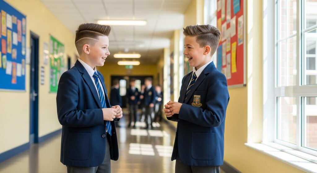 boys fade haircuts side by side at school.