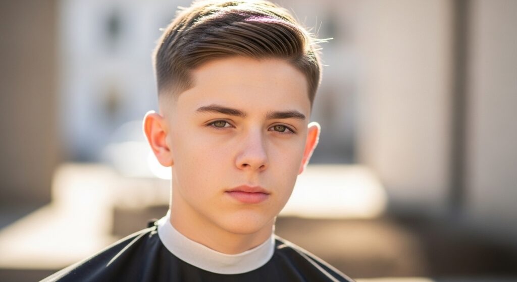 "Teen boy haircut with mid fade")