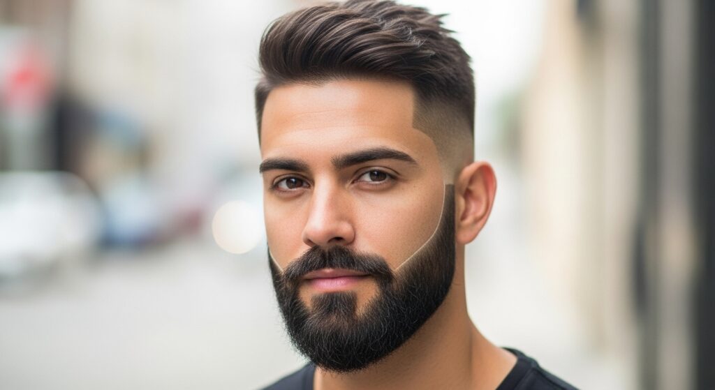 taper fade short hair men with beard.