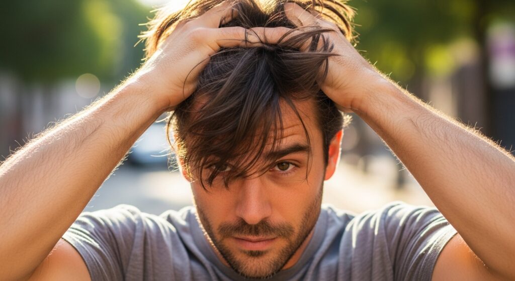 Messy fringe medium hairstyle for men