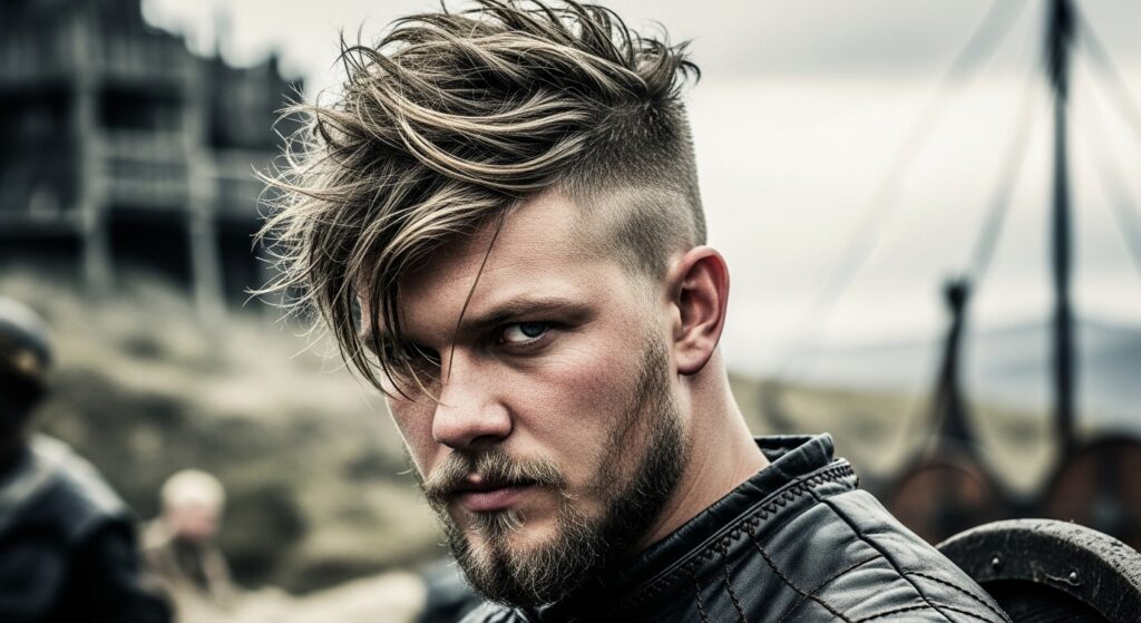 Modern man with braided Viking haircut inspiration.