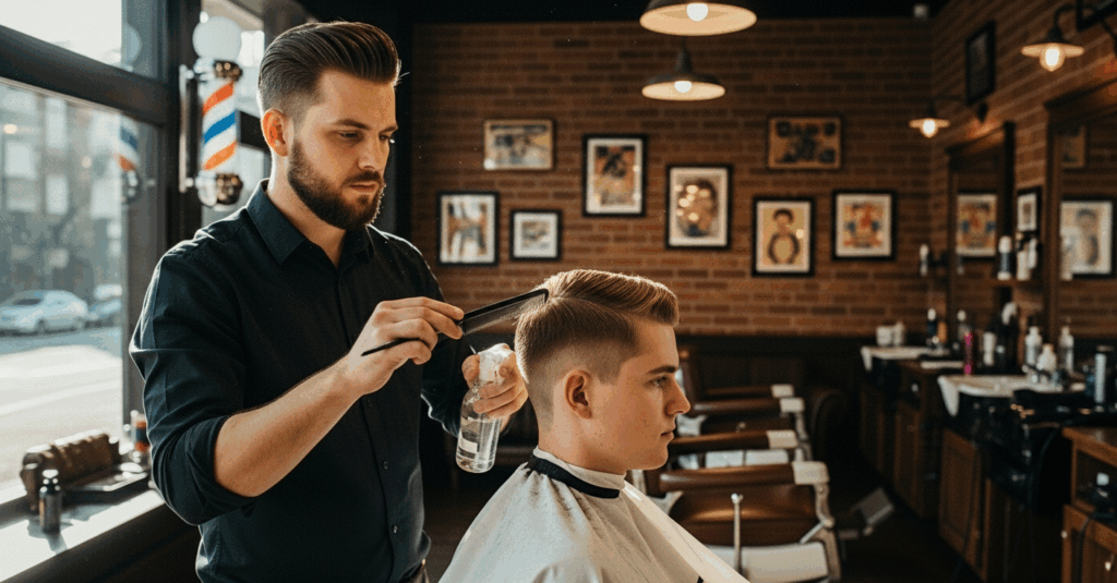 barber styling ice cream cone haircut for boy