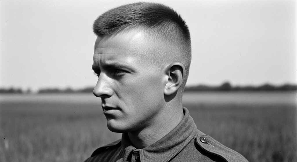 “Vintage soldier high and tight haircut”)