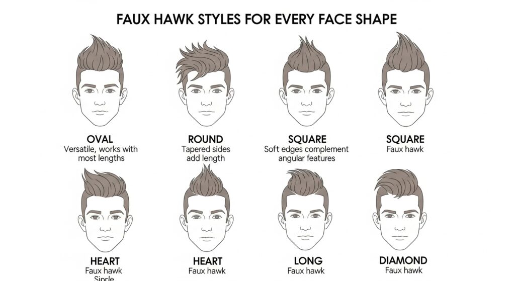 "Faux hawk haircut styles matched to men’s face shapes."