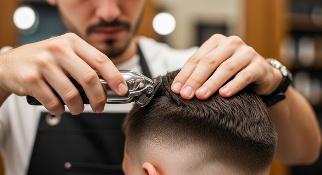 close-up of barber hands for clean hair work preparation