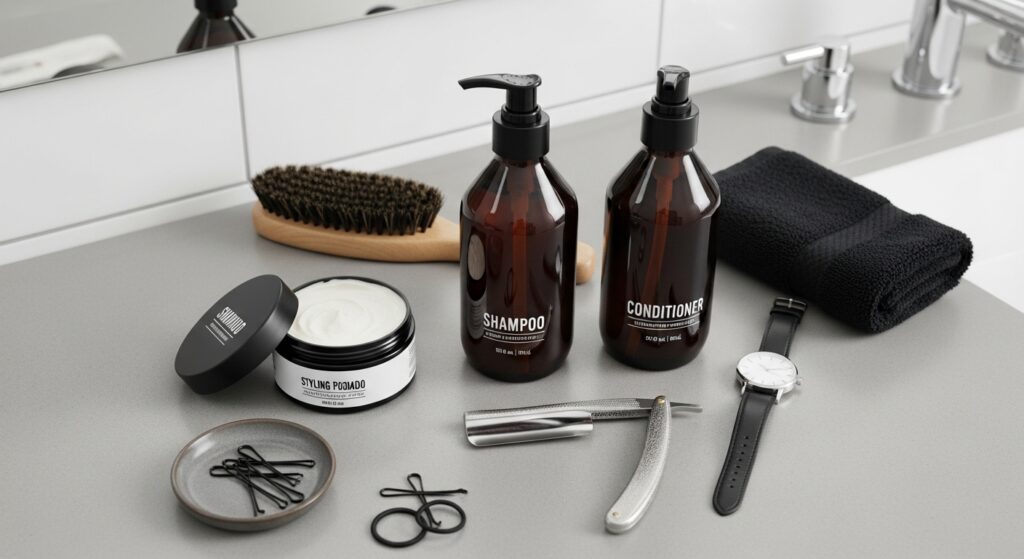 Hair styling products for taper faux hawk styling."