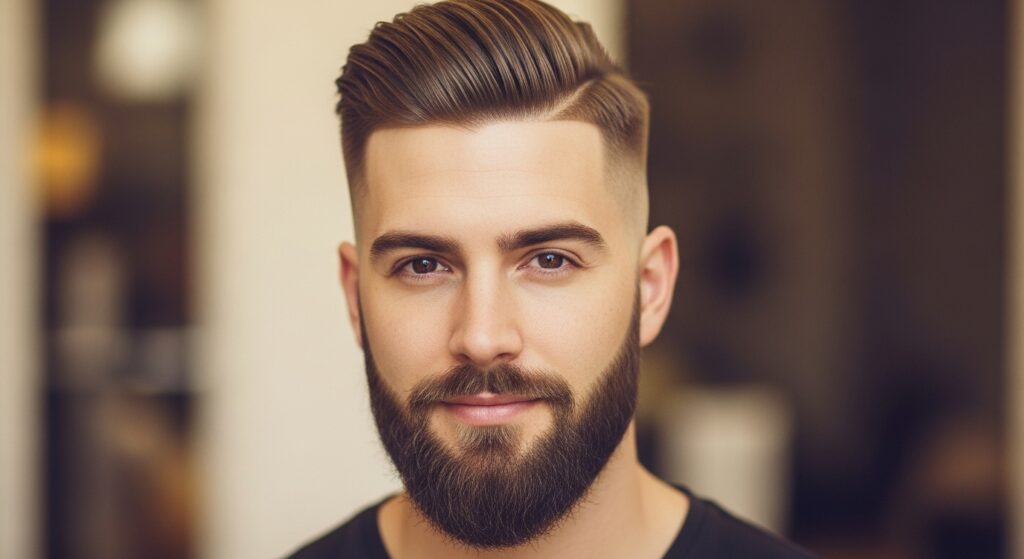  man wearing a beard paired with a fade haircut