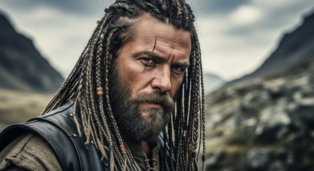 Viking-inspired long hairstyle for men.