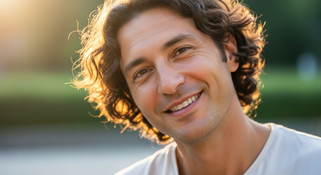 Medium curly hairstyle for men