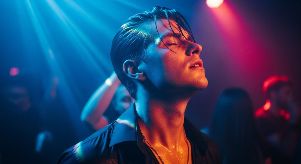 Image idea: Man with wolf cut straight hair styled slick, night club vibe.
Alt tag: Sleek wolf cut straight hairstyle for men.