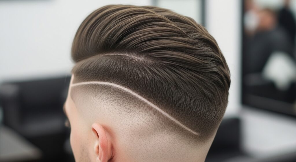  Side swept undercut hairstyle back view.