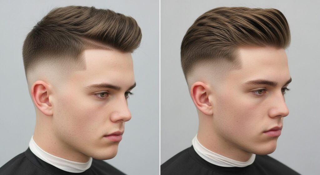 Side profiles of low fade and medium fade.