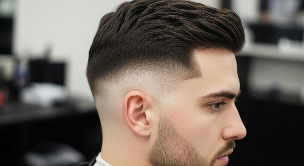  man showing side profile with the mid-fade haircut