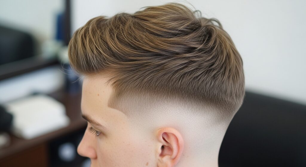 High fade haircut with a textured crop top.