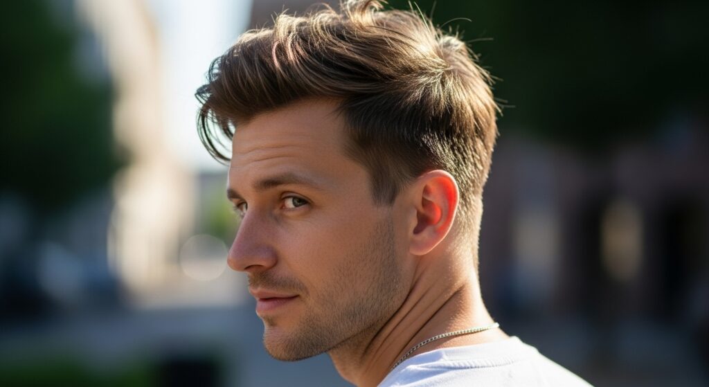 Diamond face shape man with casual textured hairstyle)