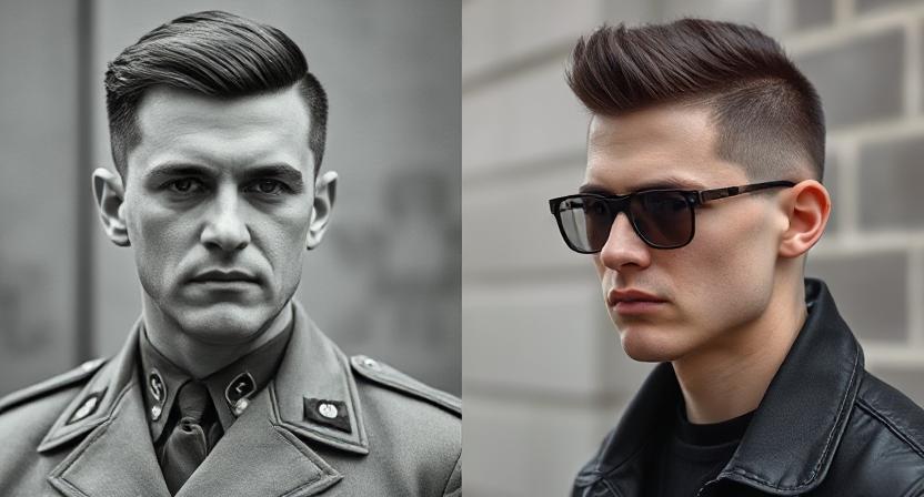 Comparison of the Hitler-period hairstyle versus the modern fashion version.