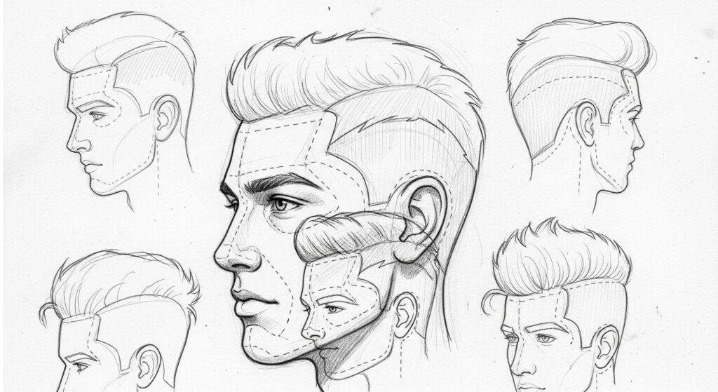 hairstyle outline for diamond face shape man)