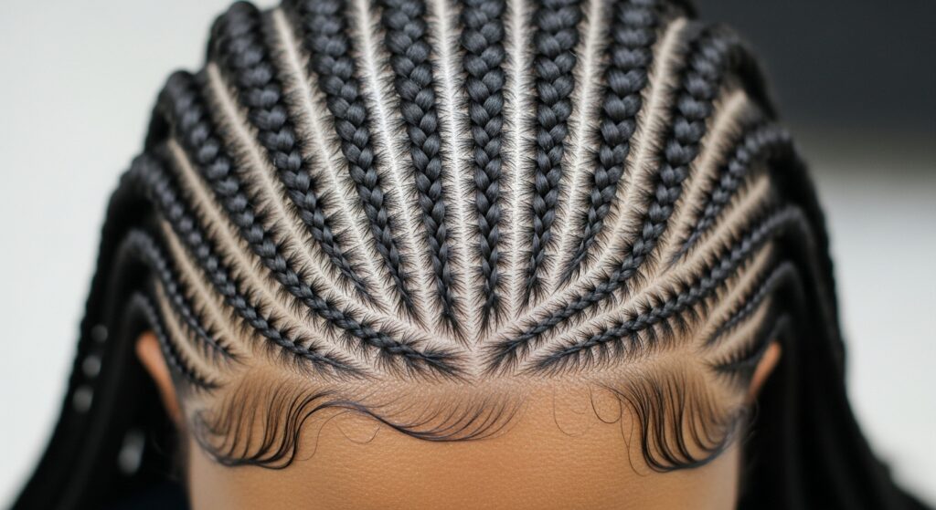 "scalp visible between box braids kept clean and neat")